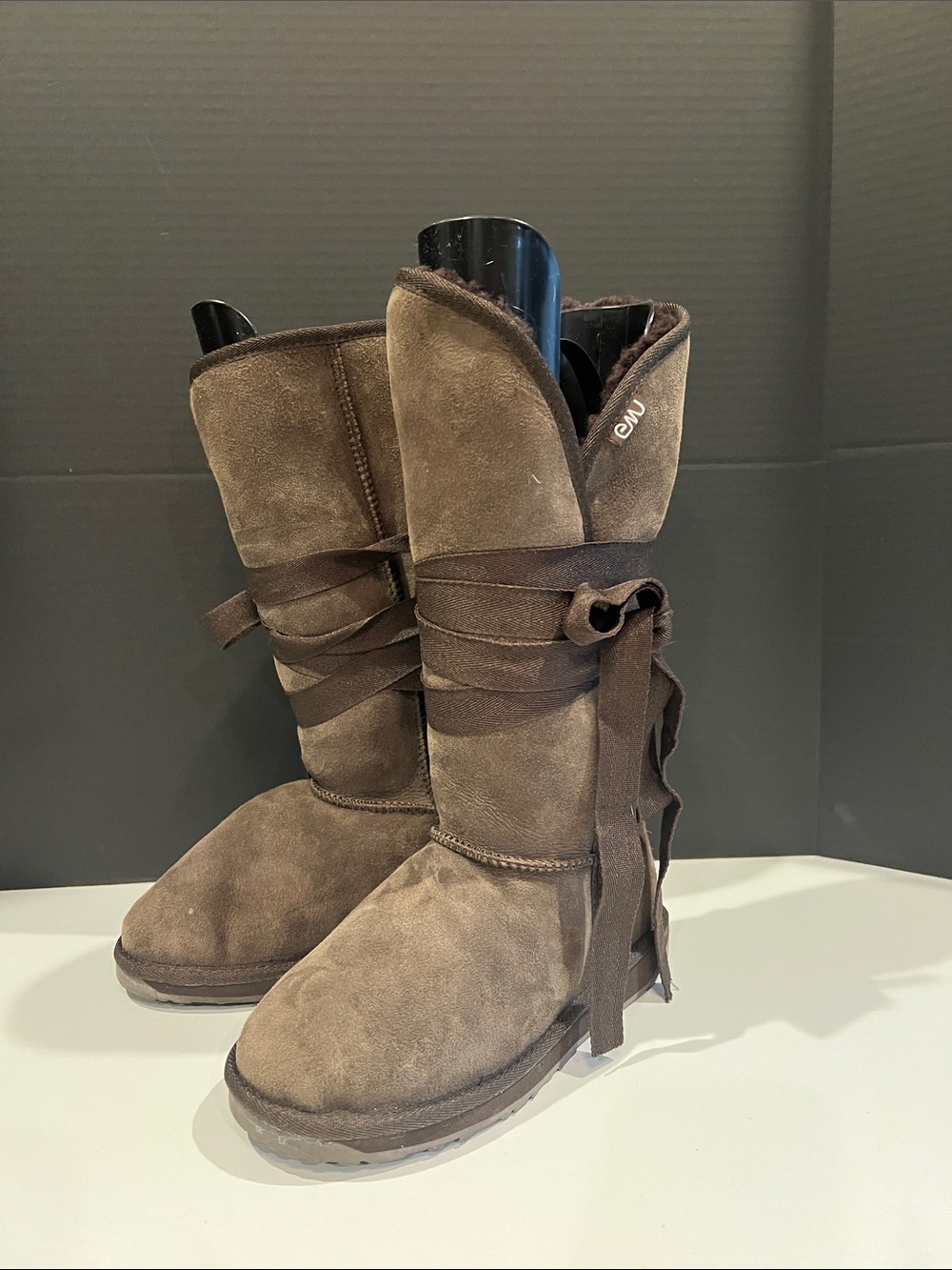 Emu Brown Suede Wrap-Detail Mid-Calf Boots